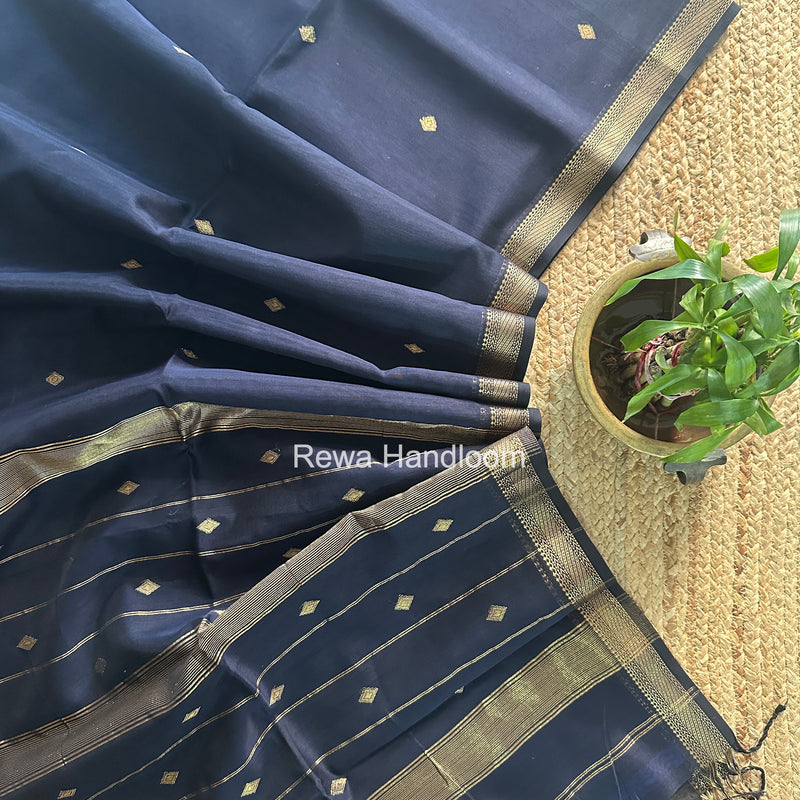 Maheshwari Dark Navy Blue Aami Butti Saree SBT00110