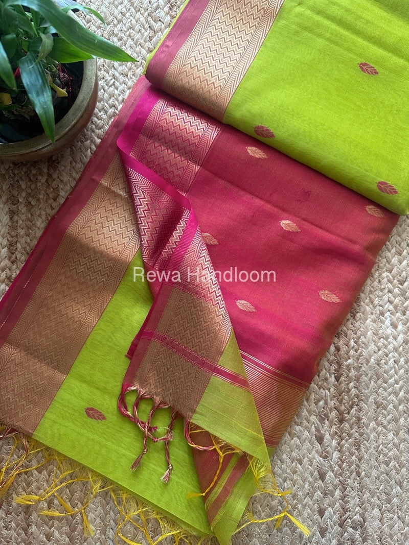 Maheshwari Parrot Green Zari Butti Saree PTB0142