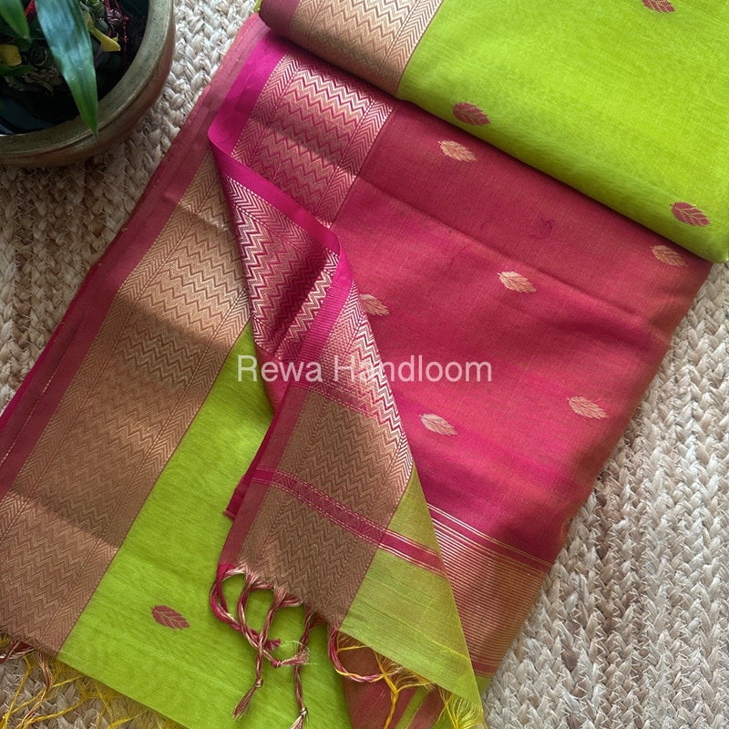 Maheshwari Parrot Green Zari Butti Saree PTB0142