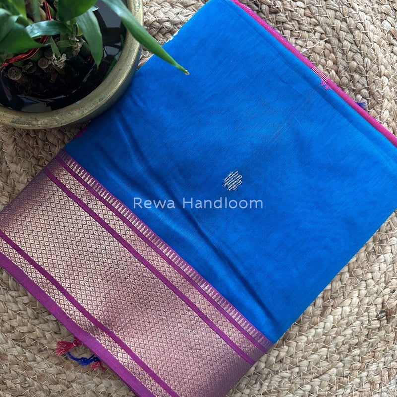 Maheshwari Blue Zari Butti Saree-SW07