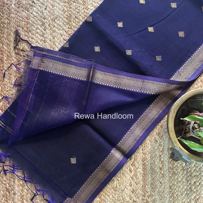 Maheshwari Dark Navy Blue Aami Butti Saree SBT00115