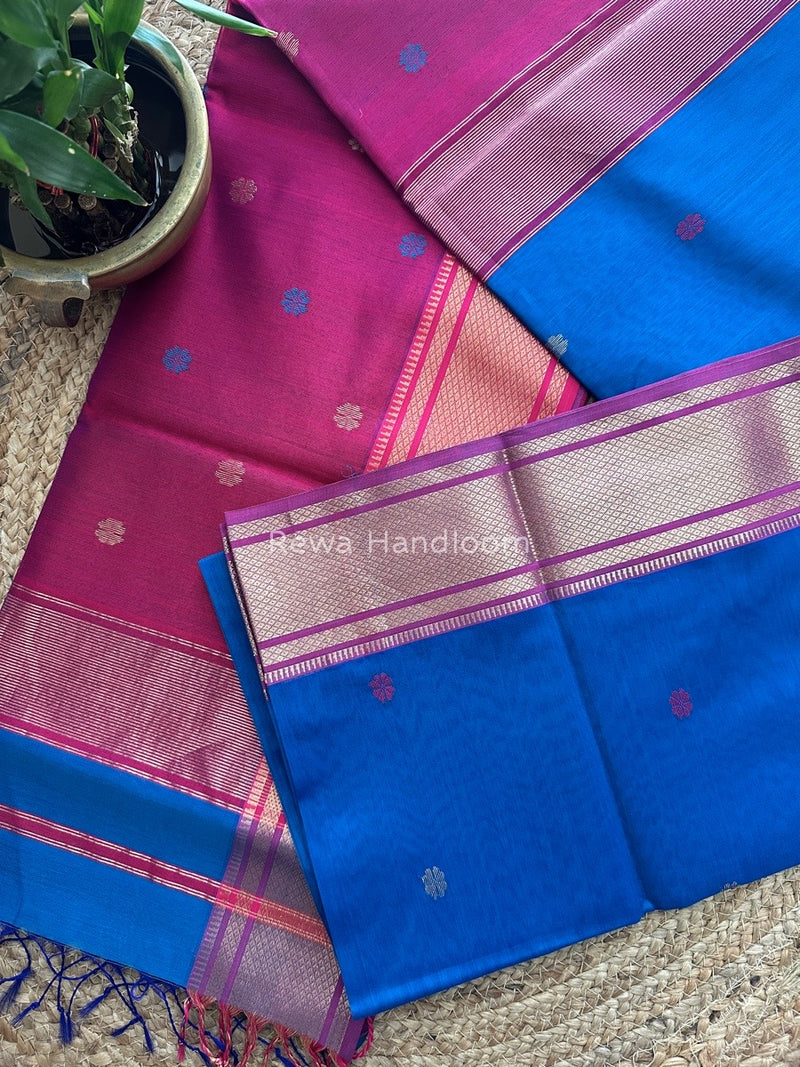 Maheshwari Blue Zari Butti Saree-SW07