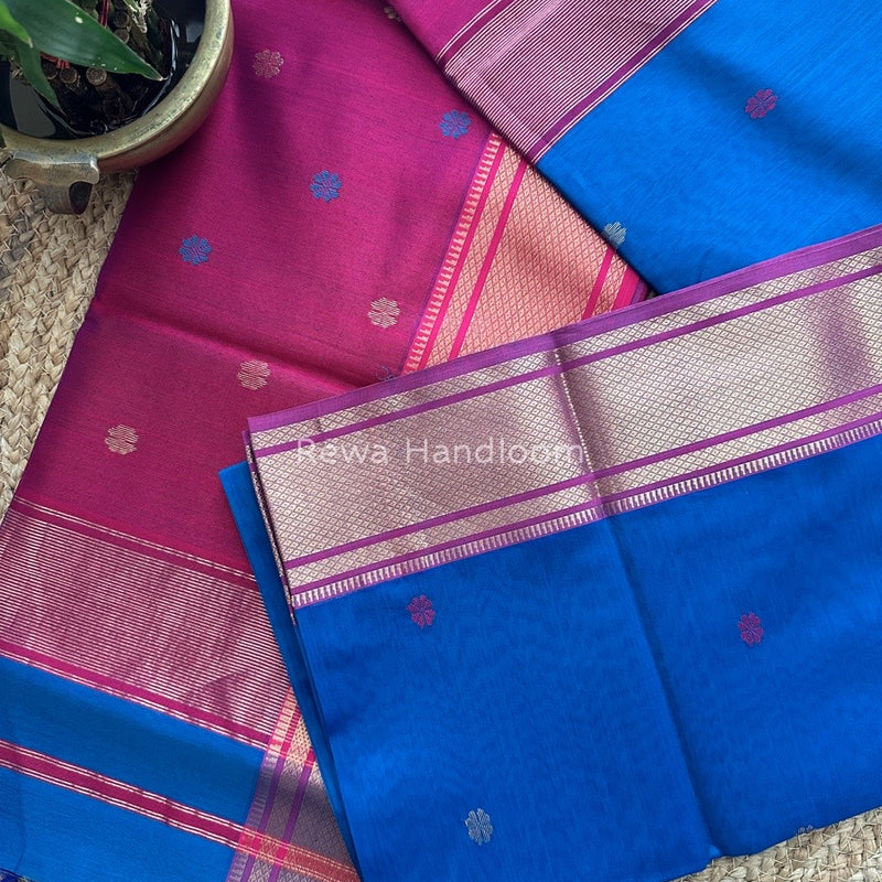 Maheshwari Blue Zari Butti Saree-SW07