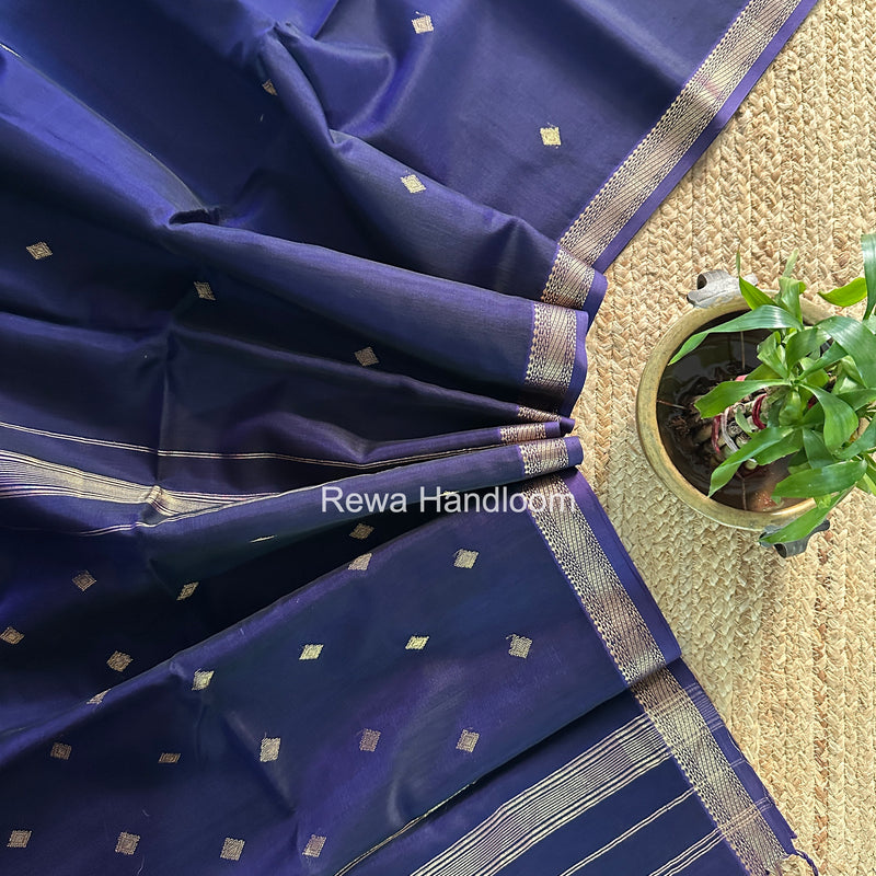 Maheshwari Dark Navy Blue Aami Butti Saree SBT00115