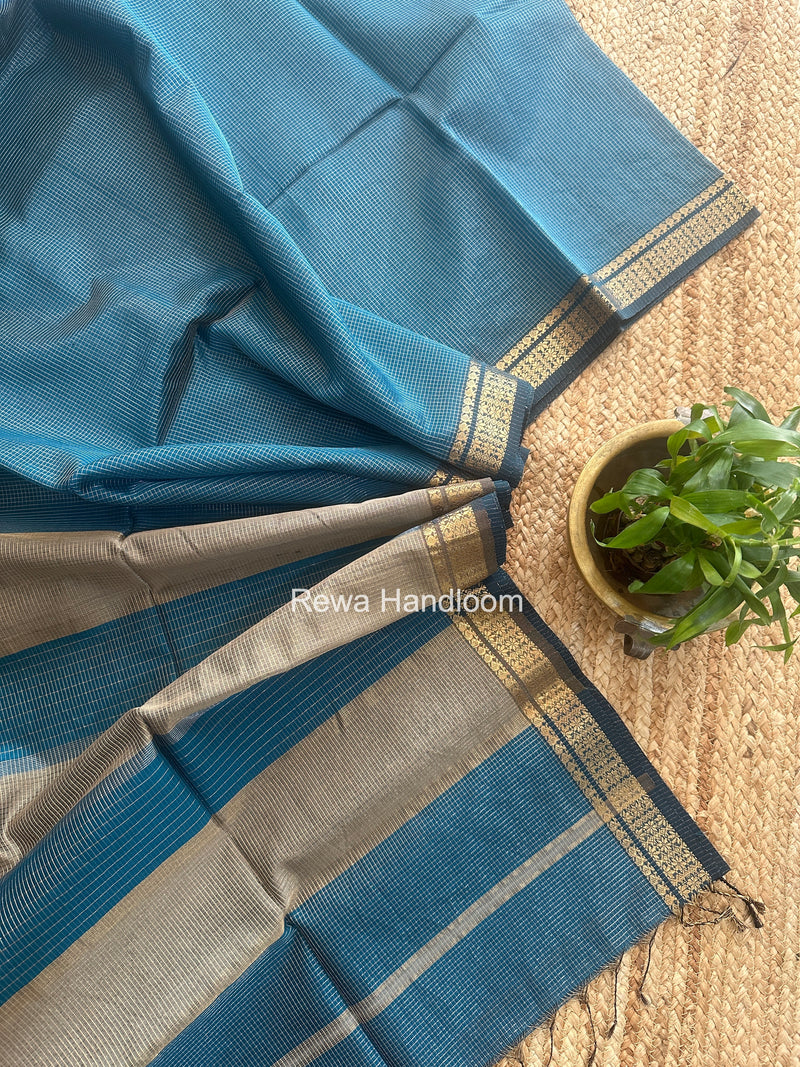 Maheshwari Blue Tissue Silk Saree TCB0069