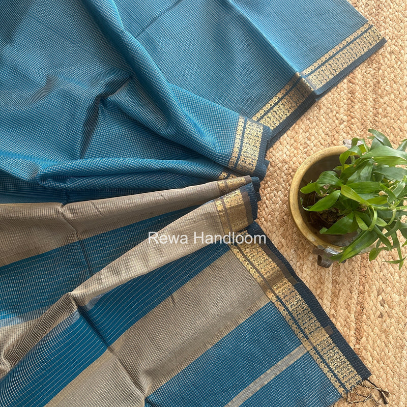 Maheshwari Blue Tissue Silk Saree TCB0069
