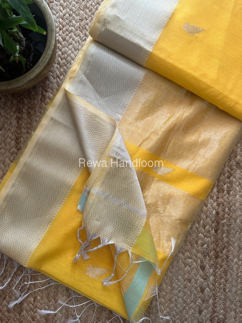Maheshwari Yellow Silver Butti Saree SGSB021
