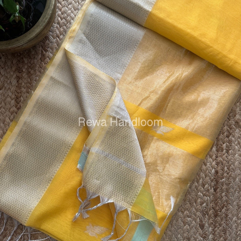 Maheshwari Yellow Silver Butti Saree SGSB021