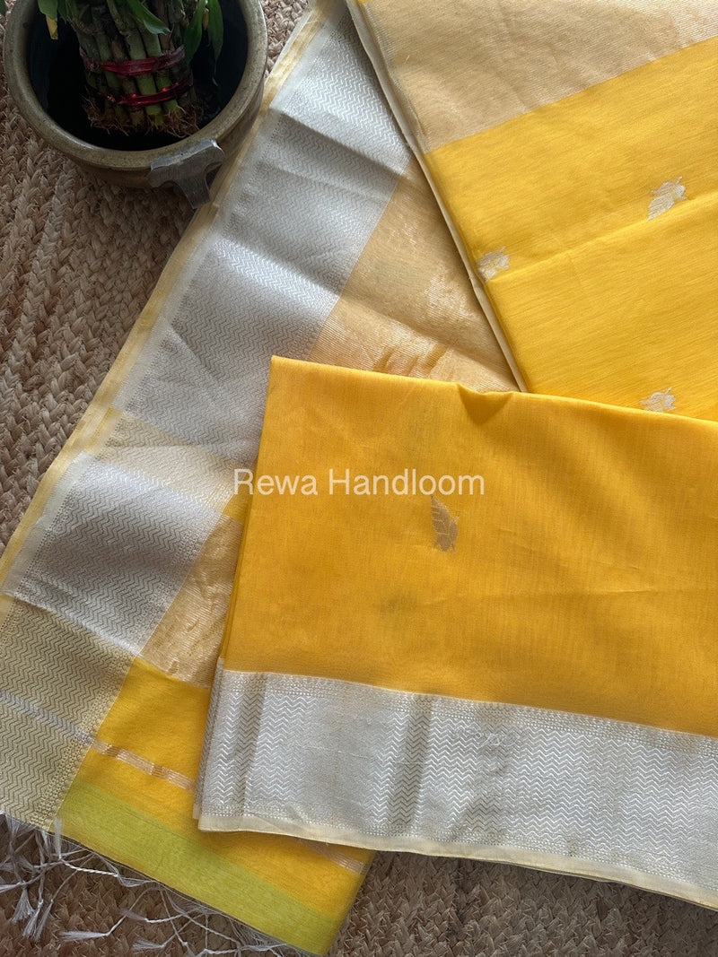 Maheshwari Yellow Silver Butti Saree SGSB021