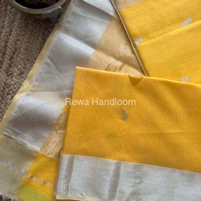 Maheshwari Yellow Silver Butti Saree SGSB021