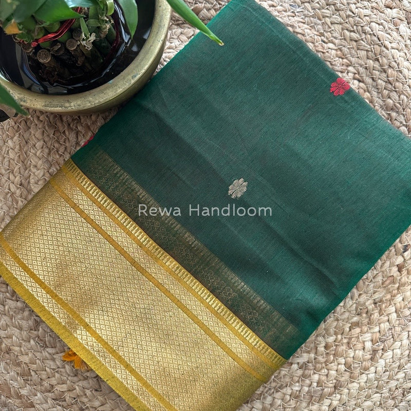 Maheshwari Green Zari Butti Saree SW014