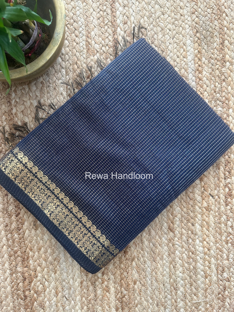 Maheshwari Navy Blue Tissue Silk Saree TCB0072