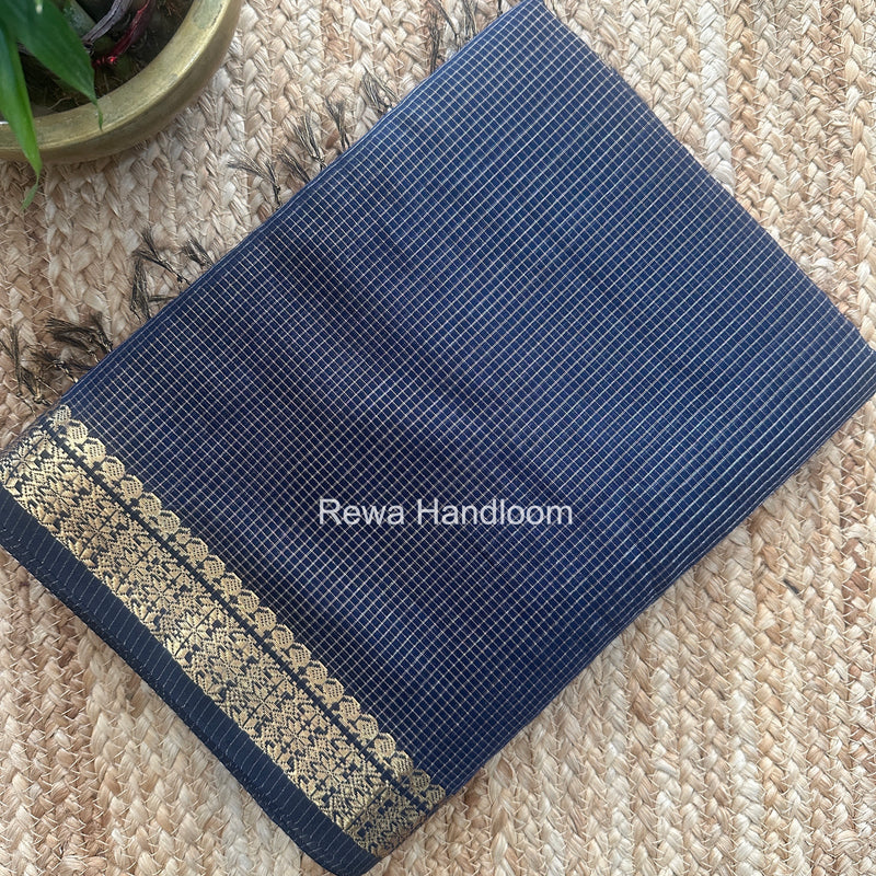 Maheshwari Navy Blue Tissue Silk Saree TCB0072