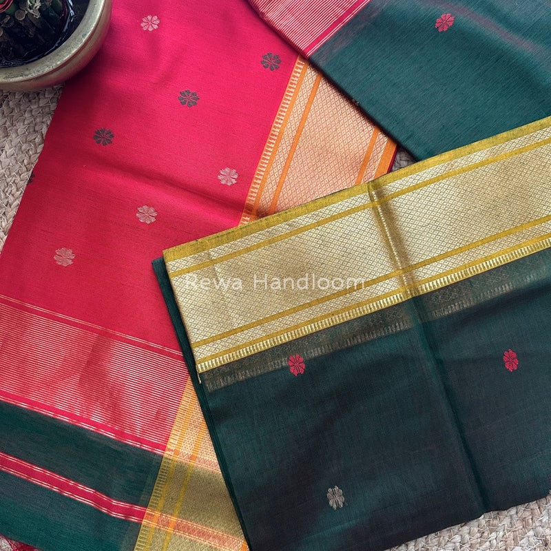 Maheshwari Green Zari Butti Saree SW014