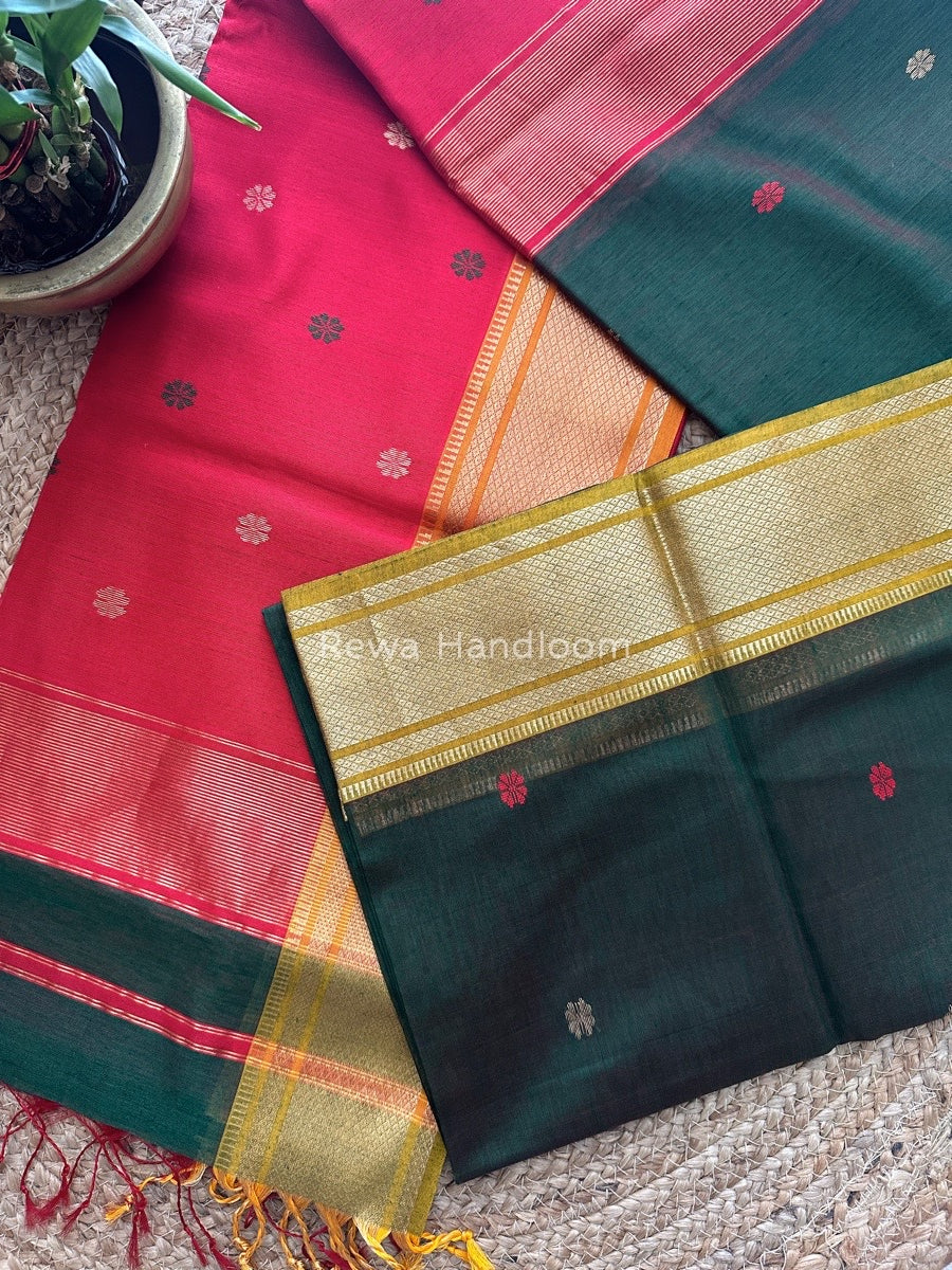 Maheshwari Green Zari Butti Saree SW014