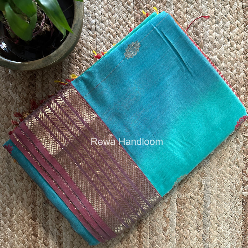 Maheshwari Mint Green Shaded Gajalakshmi Diya Butta Saree BLSS043