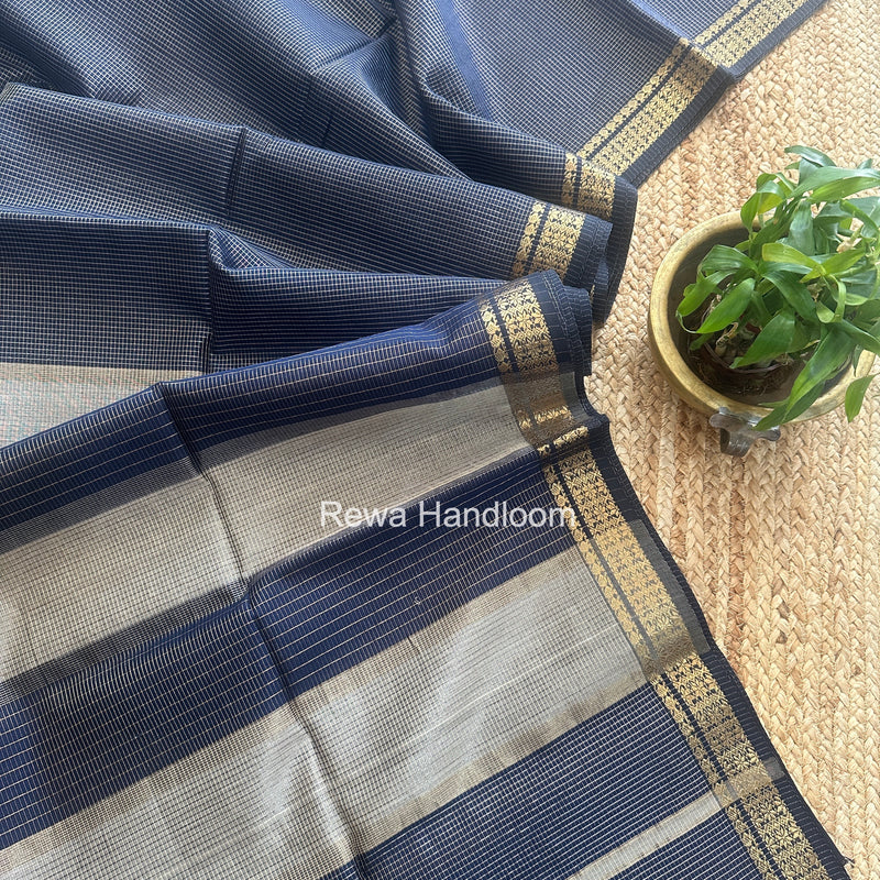 Maheshwari Navy Blue Tissue Silk Saree TCB0072