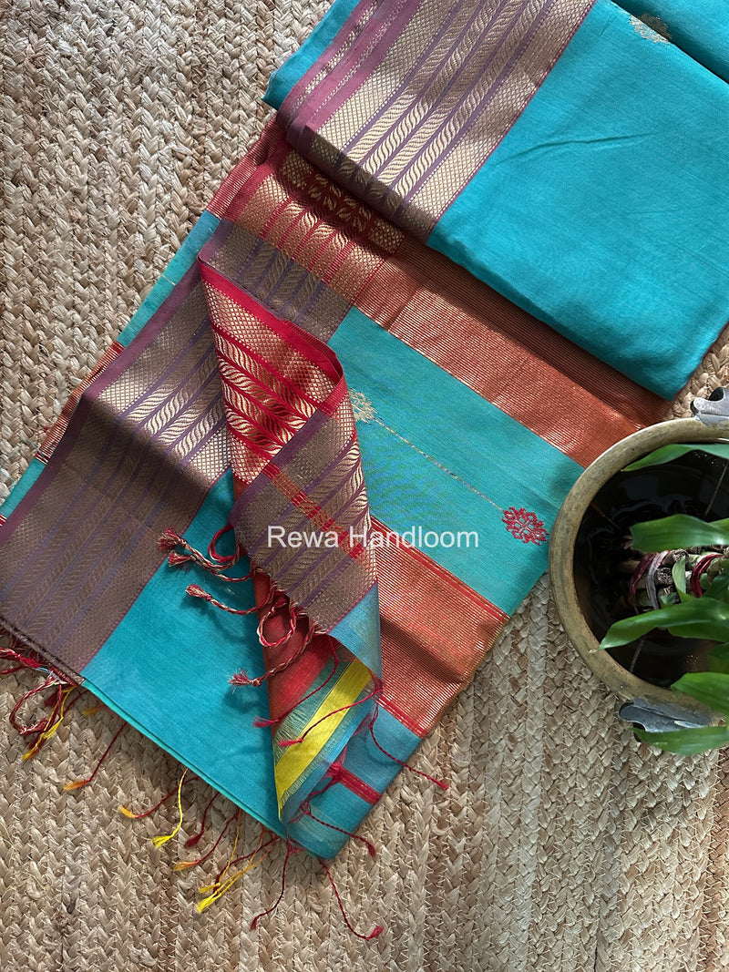 Maheshwari Shaded Gajalakshmi Diya Butta Saree