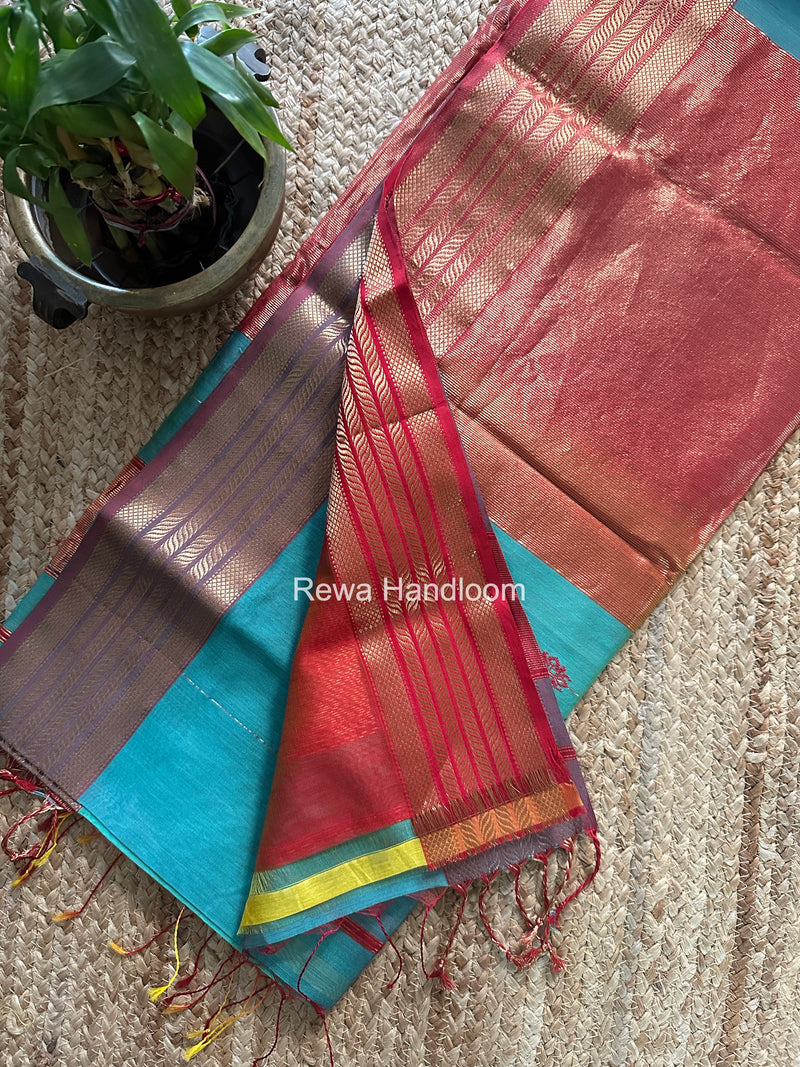 Maheshwari Mint Green Shaded Gajalakshmi Diya Butta Saree BLSS043