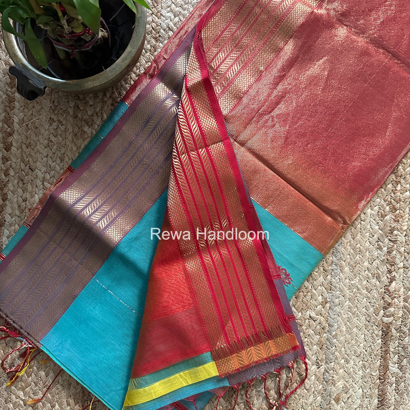 Maheshwari Mint Green Shaded Gajalakshmi Diya Butta Saree BLSS043