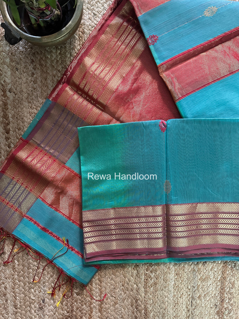 Maheshwari Mint Green Shaded Gajalakshmi Diya Butta Saree BLSS043