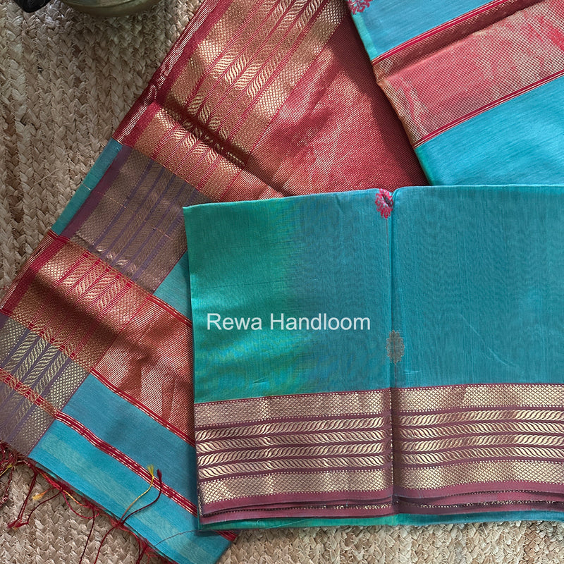 Maheshwari Mint Green Shaded Gajalakshmi Diya Butta Saree BLSS043