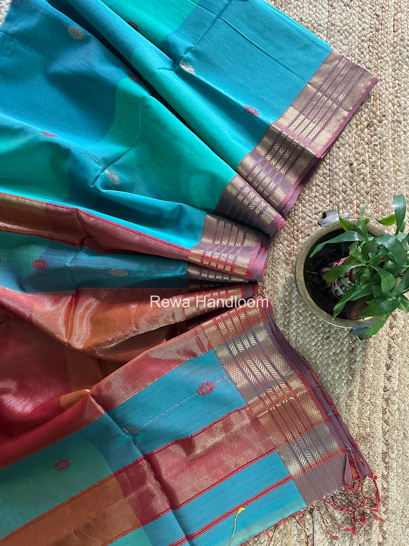 Maheshwari Mint Green Shaded Gajalakshmi Diya Butta Saree BLSS043