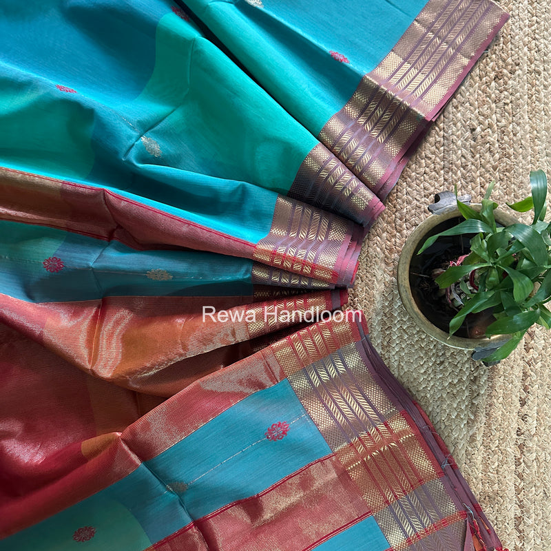 Maheshwari Mint Green Shaded Gajalakshmi Diya Butta Saree BLSS043