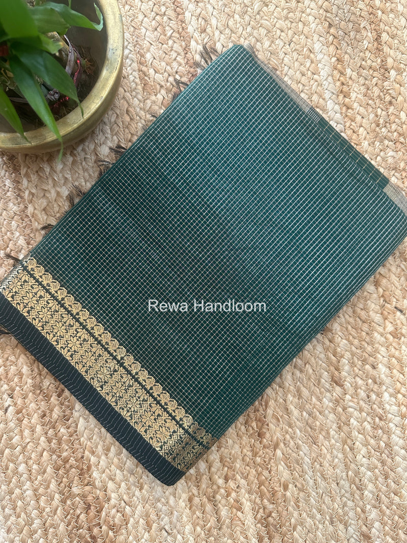 Maheshwari Bottle Green Tissue Silk Saree TCB0074