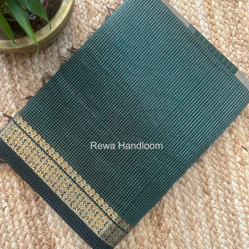 Maheshwari Bottle Green Tissue Silk Saree TCB0074