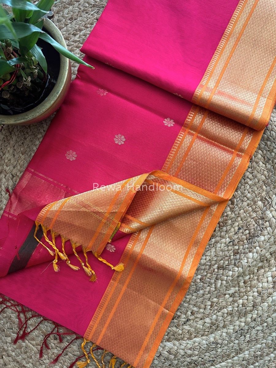 Maheshwari Rani Pink Zari Butti Saree-SW03