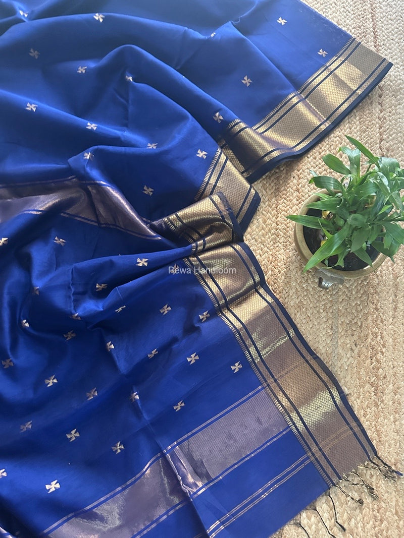Maheshwari Blue Zari Butti Saree SW043
