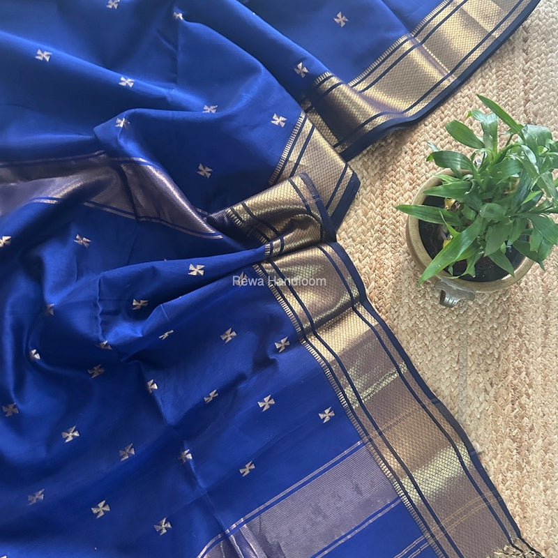 Maheshwari Blue Zari Butti Saree SW043