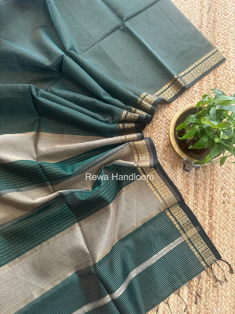 Maheshwari Bottle Green Tissue Silk Saree TCB0074