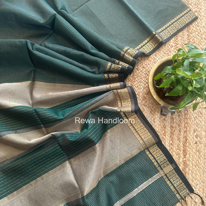 Maheshwari Bottle Green Tissue Silk Saree TCB0074