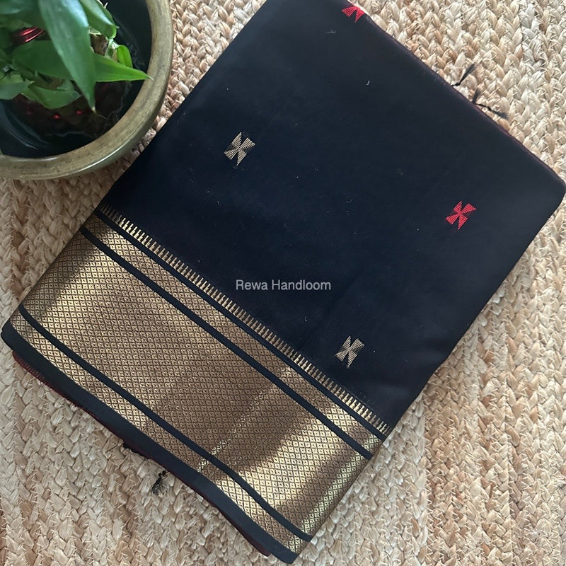 Maheshwari Black Zari Butti Saree SW044