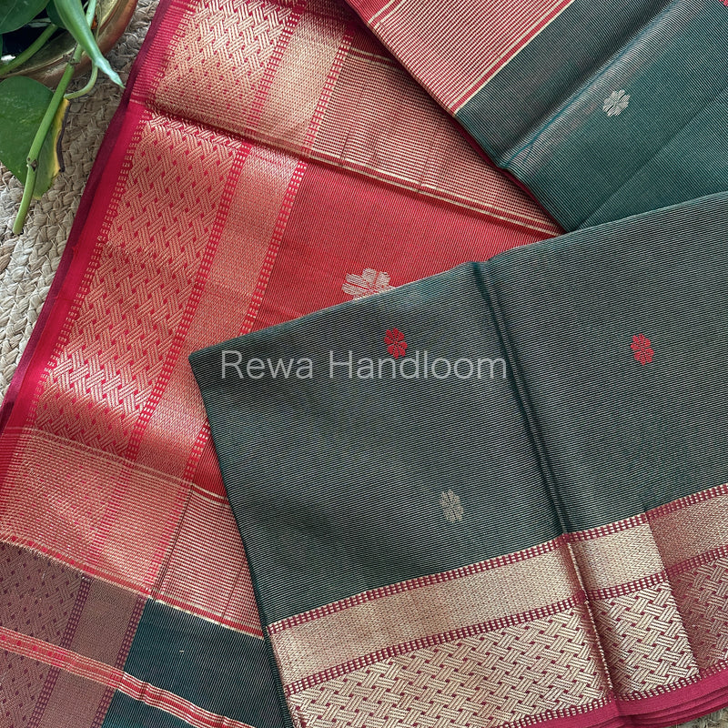 Maheshwari Green Tissue Silk Saree-TBBS04