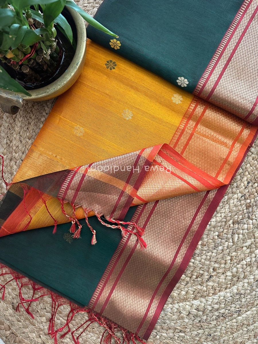 Maheshwari Green Zari Butti Saree-SW04