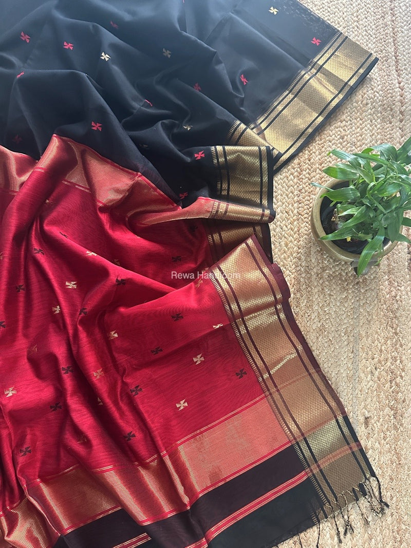 Maheshwari Black Zari Butti Saree SW044
