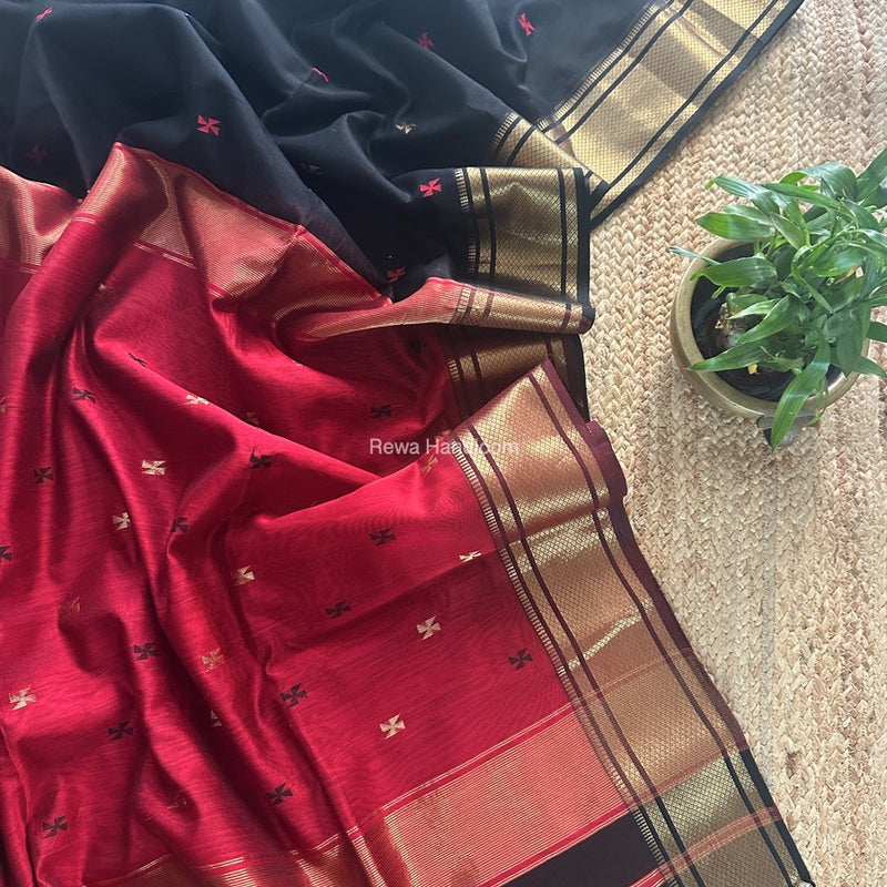 Maheshwari Black Zari Butti Saree SW044