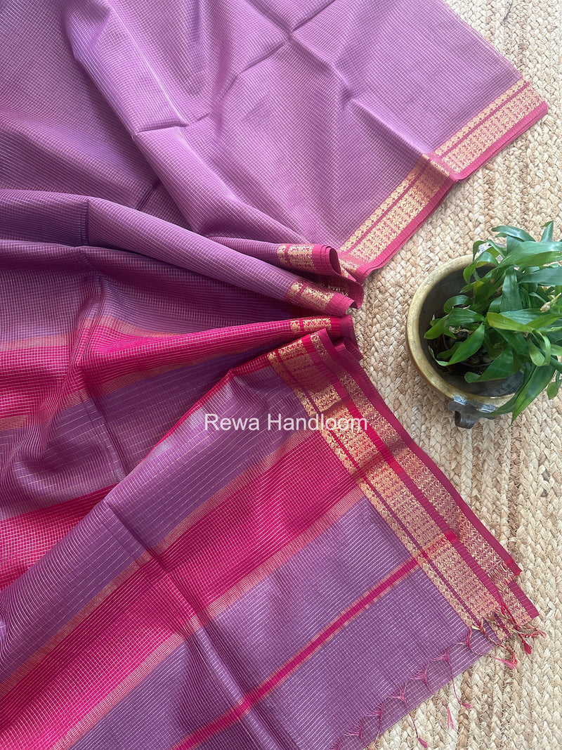 Maheshwari Onion Pink Tissue Silk Saree TCB0075