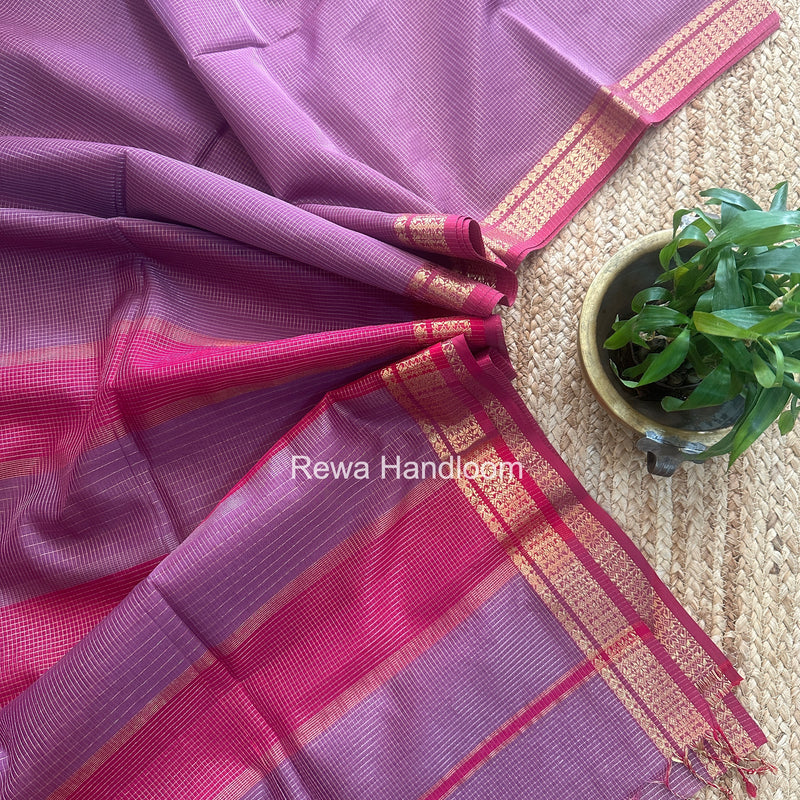 Maheshwari Onion Pink Tissue Silk Saree TCB0075