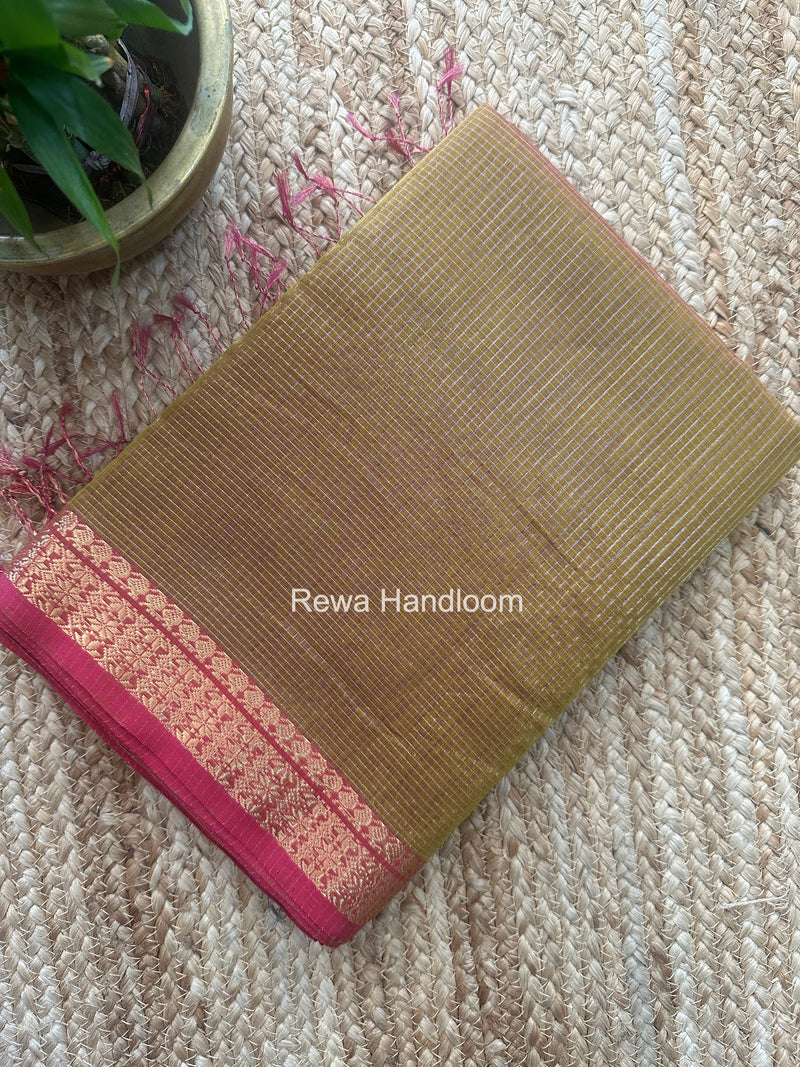 Maheshwari Mehendi Green Tissue Silk Saree TCB0076