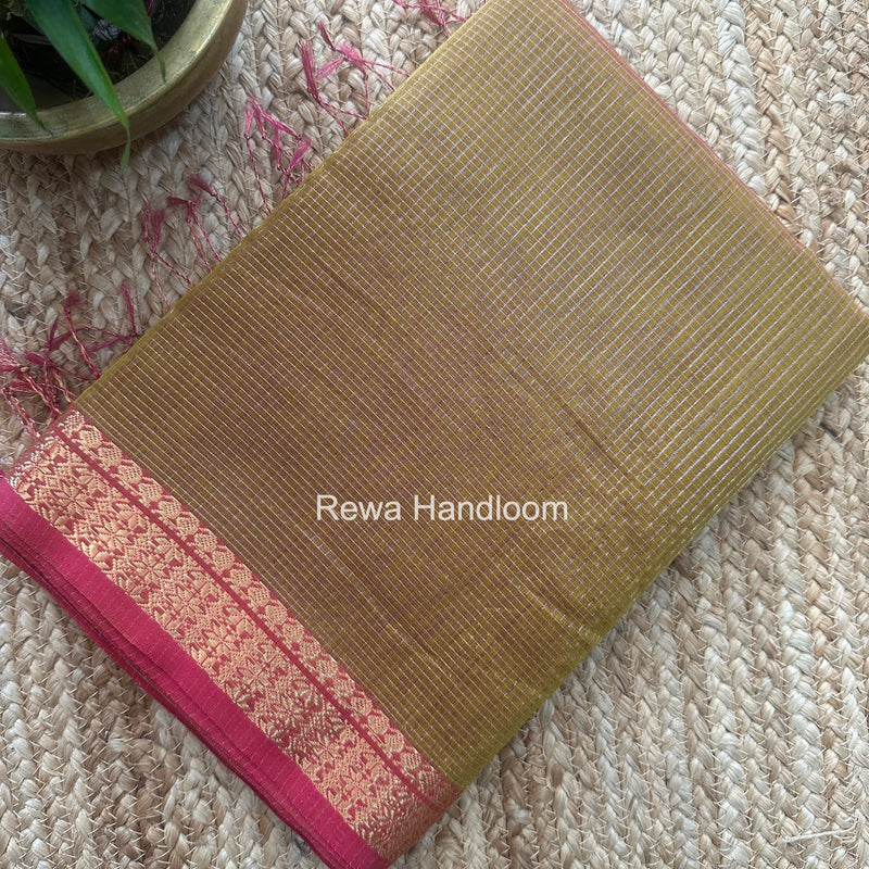 Maheshwari Mehendi Green Tissue Silk Saree TCB0076