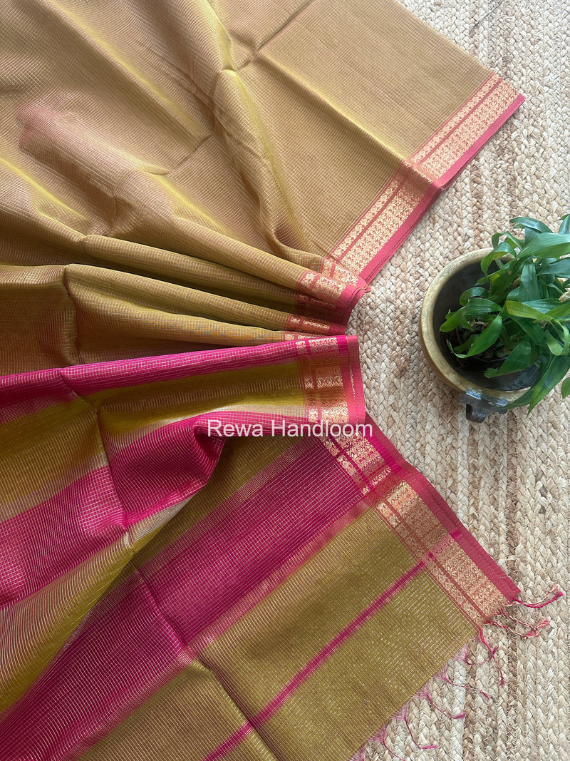 Maheshwari Mehendi Green Tissue Silk Saree TCB0076