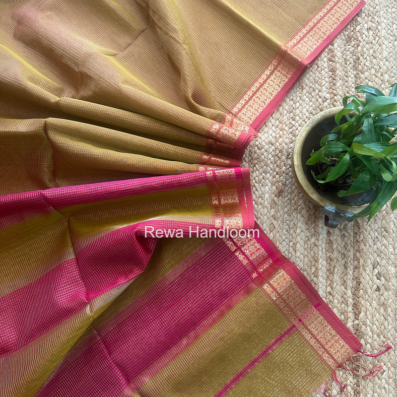 Maheshwari Mehendi Green Tissue Silk Saree TCB0076