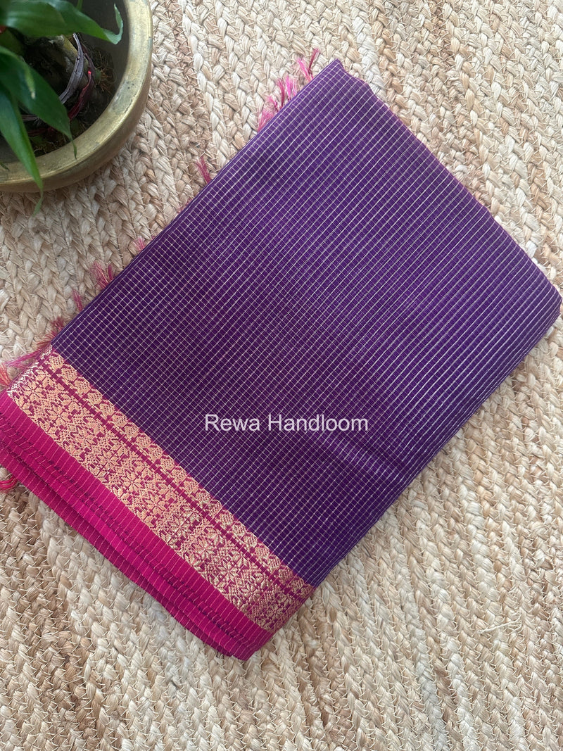 Maheshwari Purple Tissue Silk Saree TCB0077 Rewa Handloom
