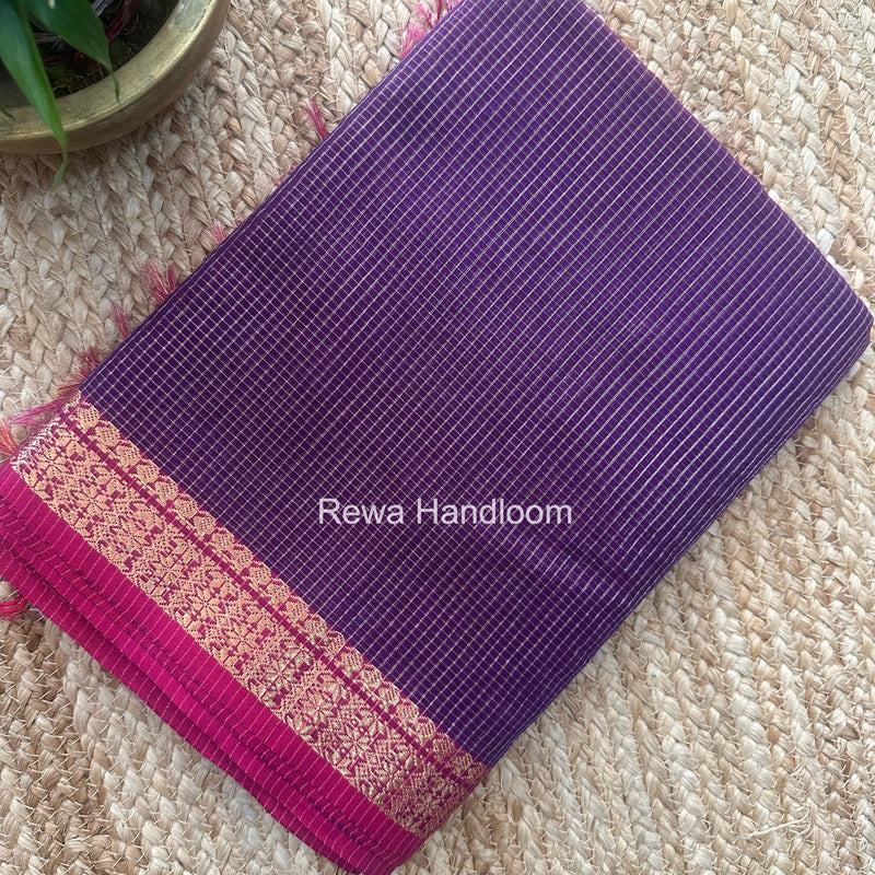 Maheshwari Purple Tissue Silk Saree TCB0077 Rewa Handloom