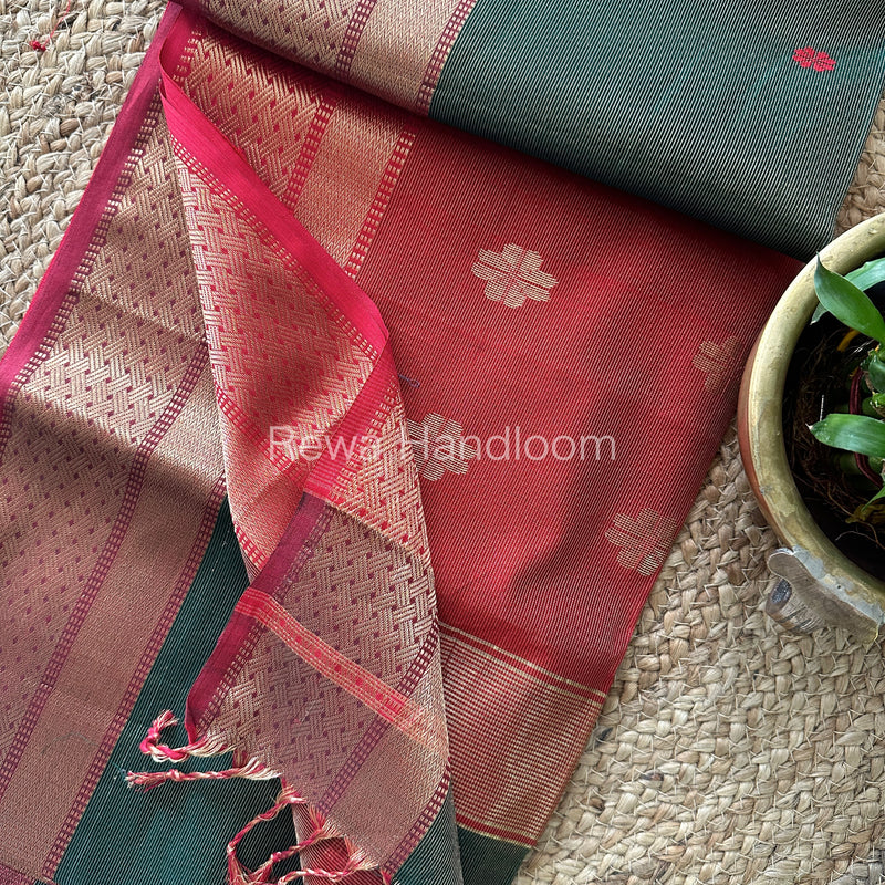 Maheshwari Green Tissue Silk Saree-TBBS04