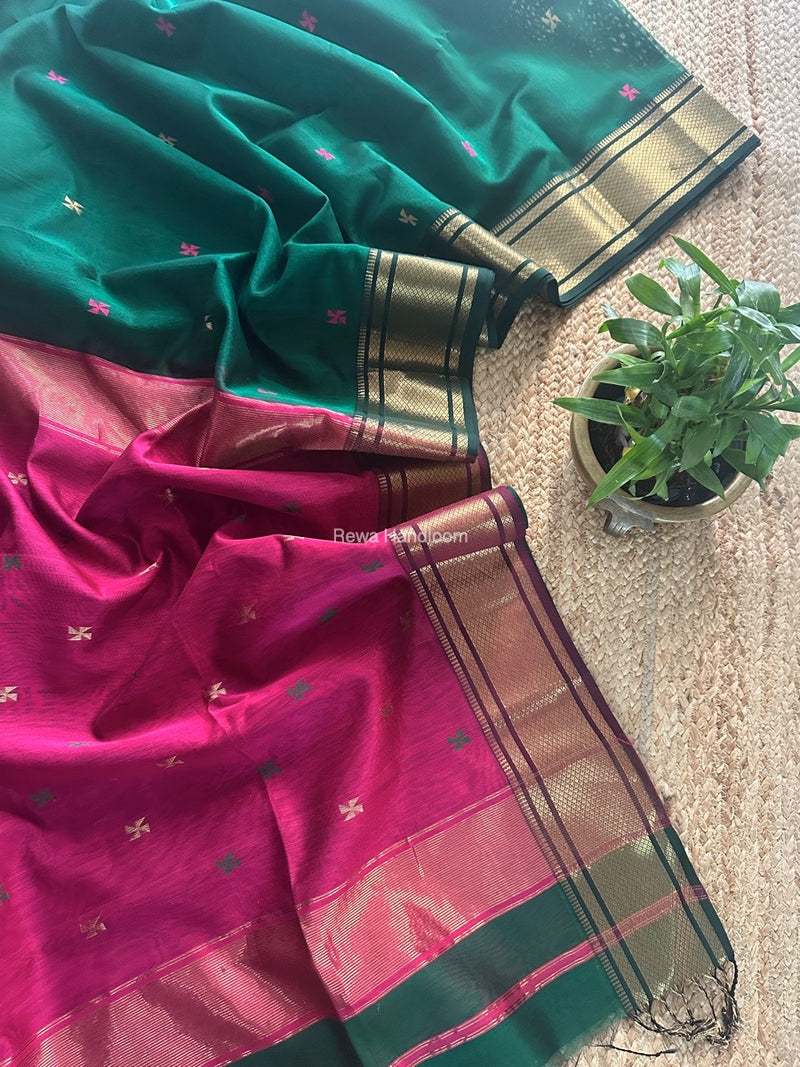 Maheshwari Green Zari Butti Saree SW045